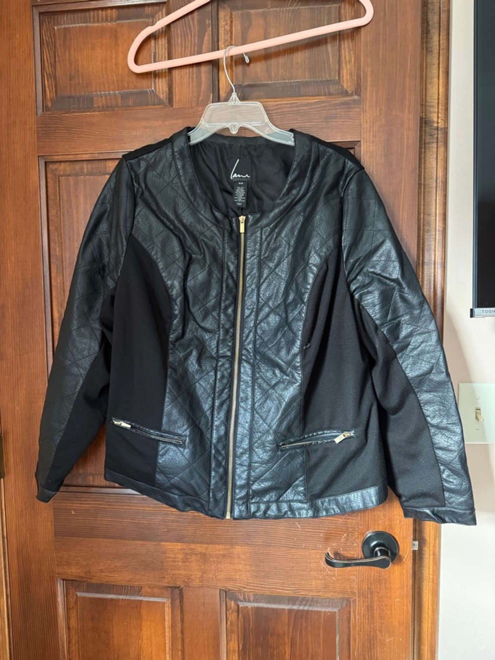 Lane Bryant Black Quilted Faux Leather Zip Jacket